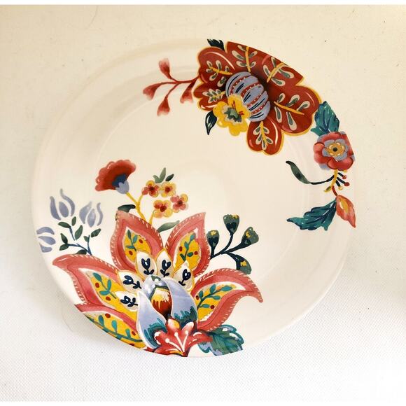 Plates-Pier 1-Salad/Dessert-Floral-Cream with Coral Flowers-Buffet-Set of 2 - Picture 3 of 8